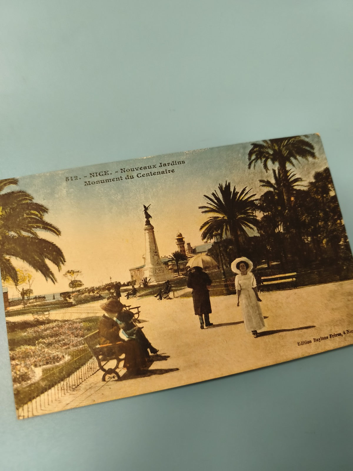 Ancienne carte postale animée Nice jardins Centenaire palmiers vintage (Ref 2)