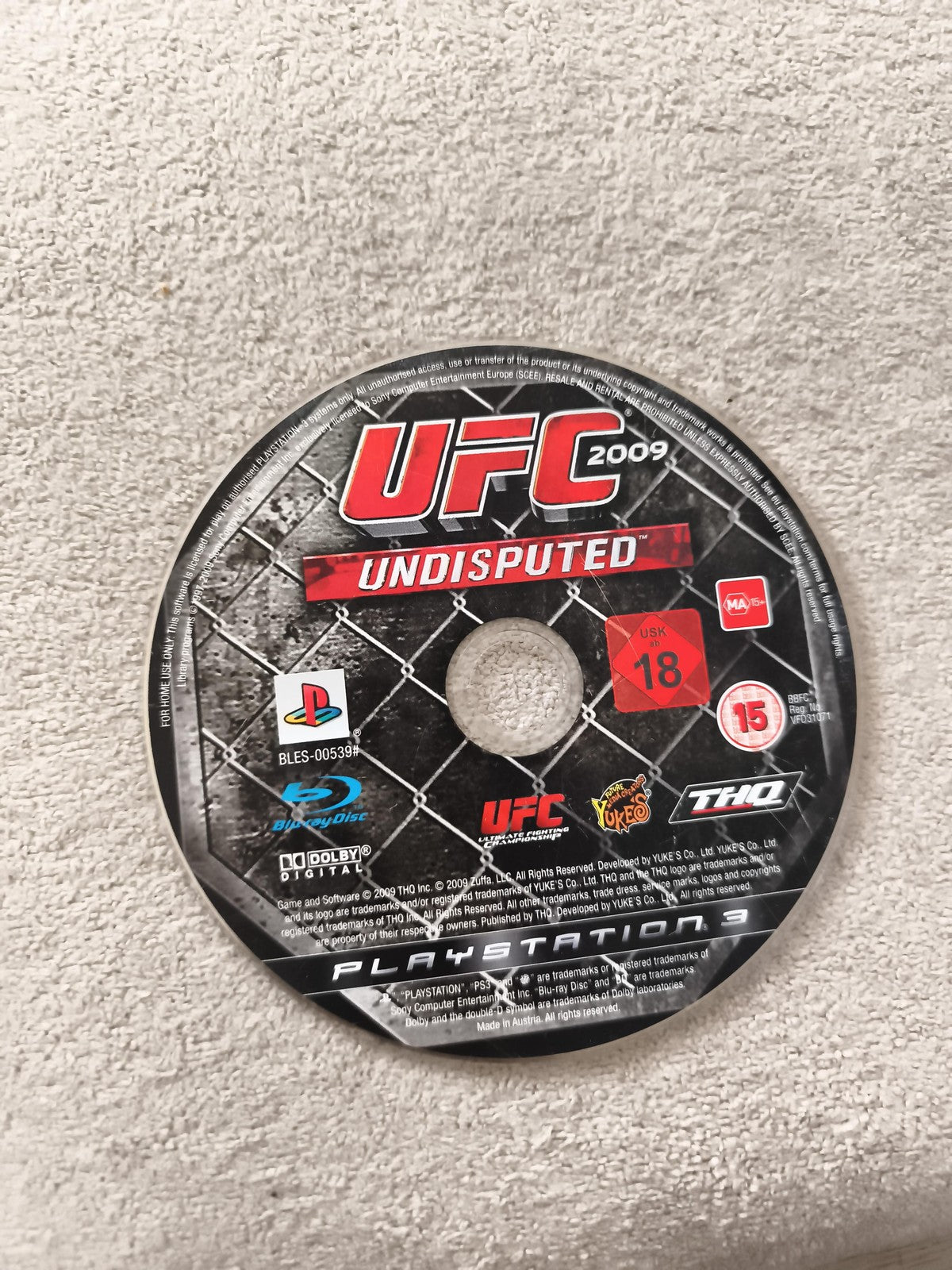 Jeu PS3 UFC 2009 Undisputed disque seul PlayStation 3 THQ combat