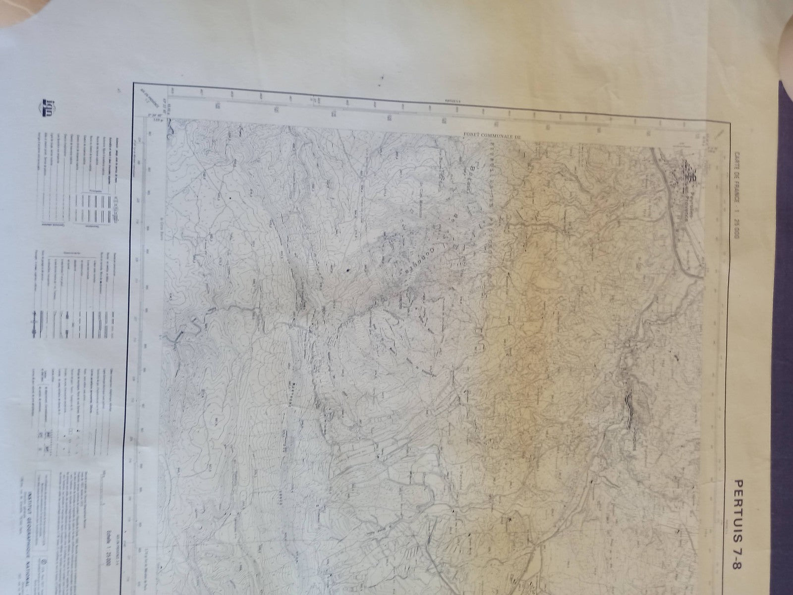 Carte topographique vintage Pertuis 7-8 France rétro pliée plan ancien