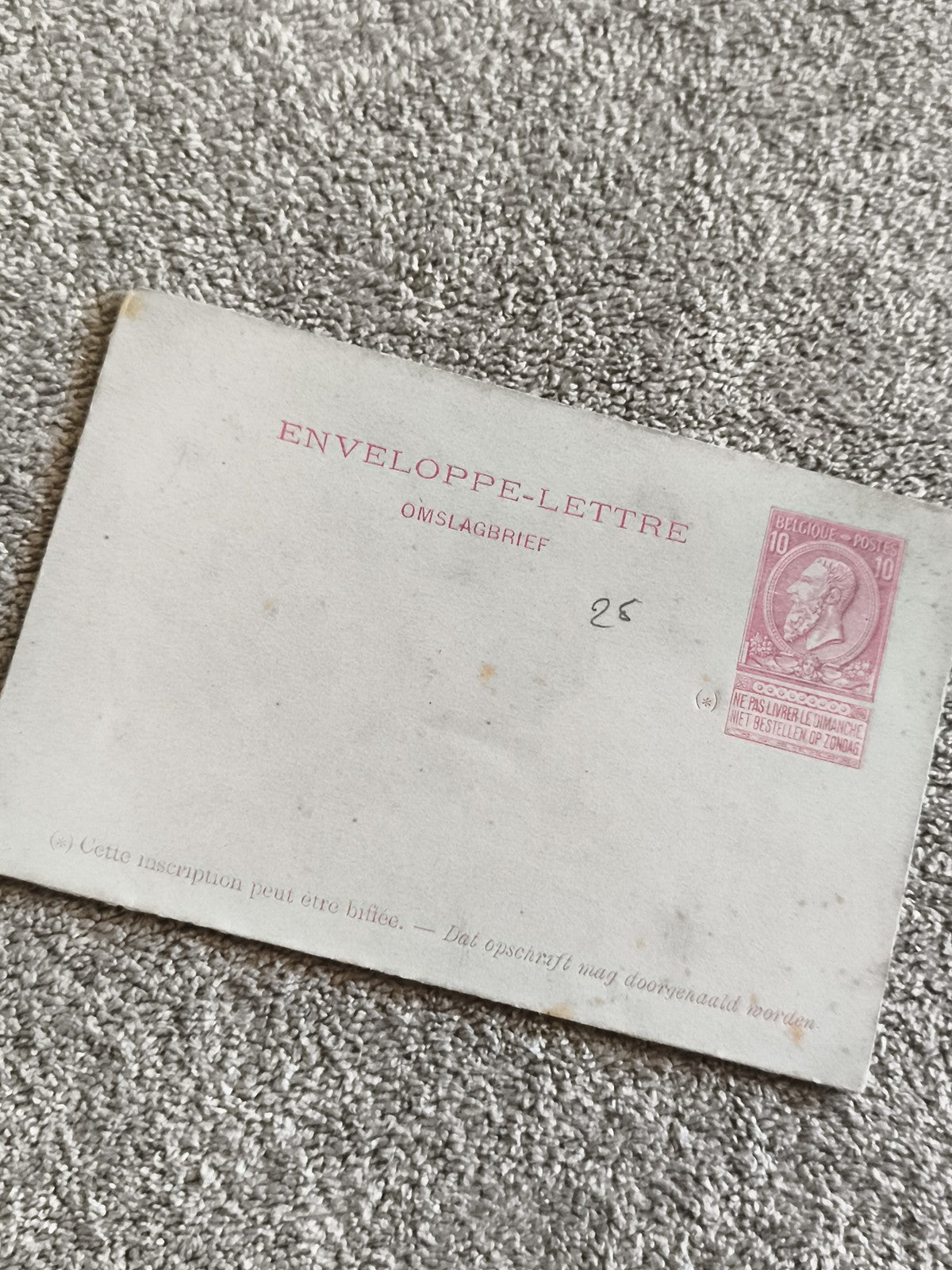 Enveloppe-lettre Belgique 10c philatélie oblitérée timbre imprimé rouge