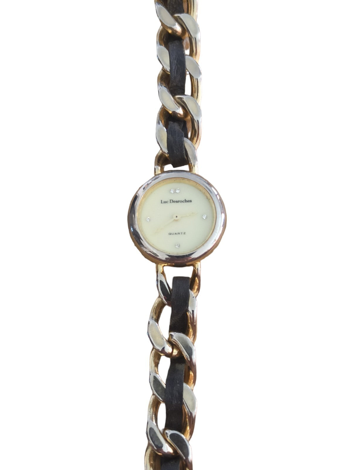 Vintage Damenarmbanduhr Luc Desroches Quarzuhr Bicolor-Kette elegant alt