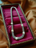 Collier ancien ethnique perles naturelles, maille argentée vintage artisanal