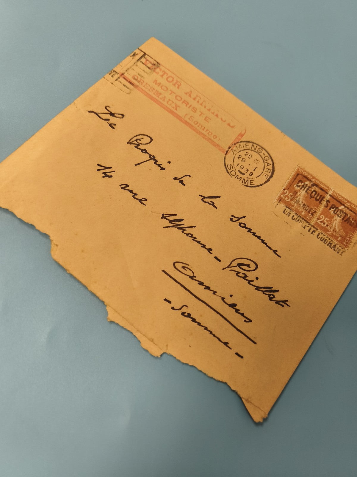 Ancienne enveloppe timbrée oblitérée Amiens Somme collection philatélie vintage