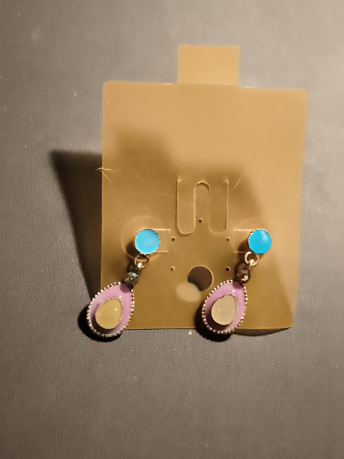 Boucles d’oreilles vintage pendantes bleu rose deadstock ancien magasin