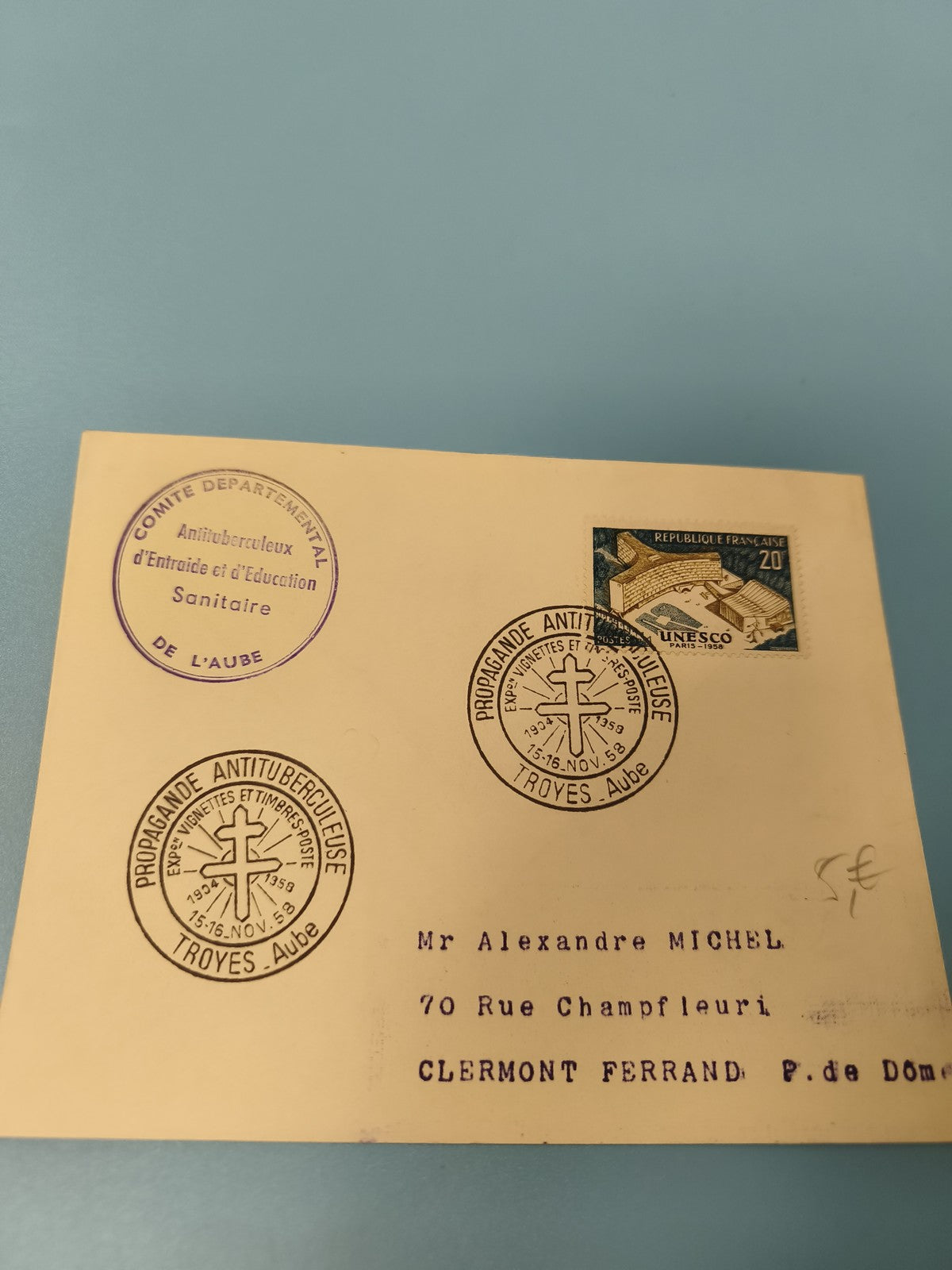 Ancienne enveloppe philatélie propagande antituberculeuse Troyes Aube 1959