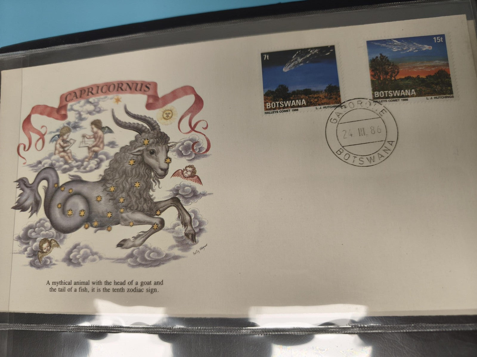 Enveloppe FDC Botswana Capricorne Timbres Halley's Comet 1986 illustrée