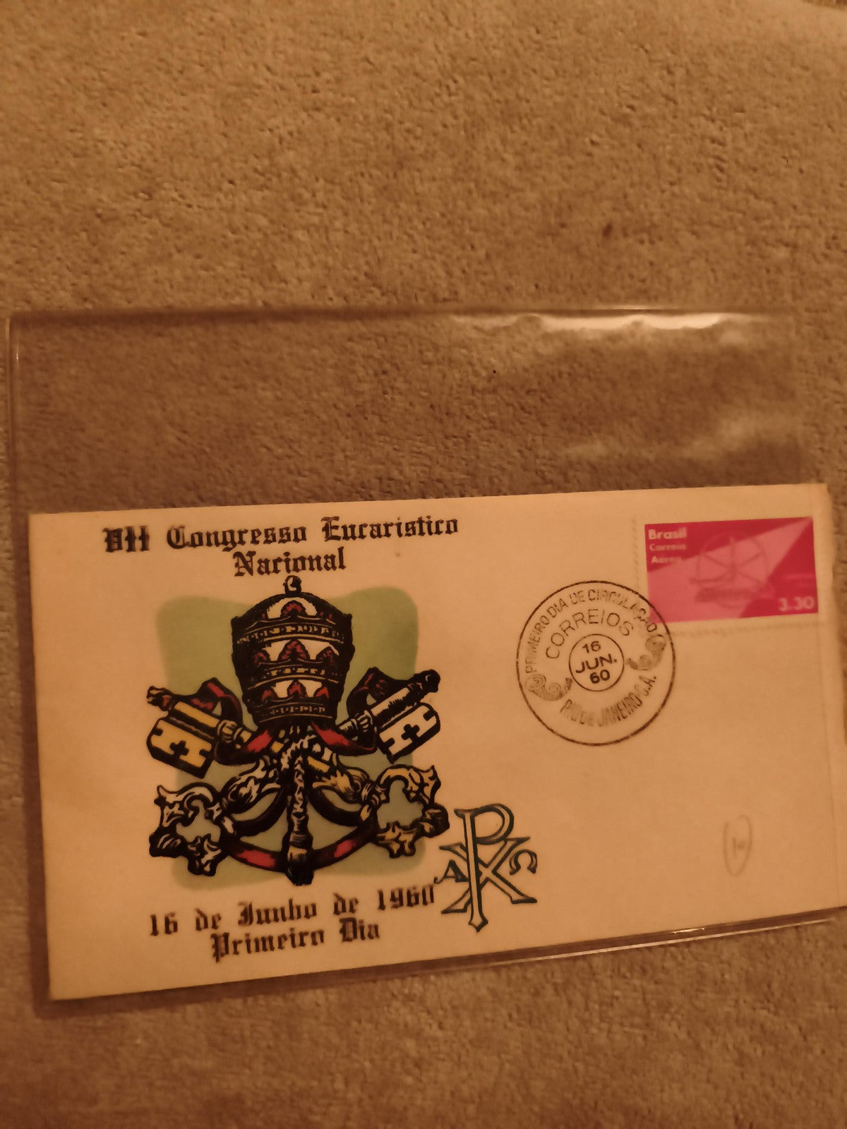 Lettre Premier Jour Brésil 1960 Congrès Eucharistique Timbre 3,30 philatélie