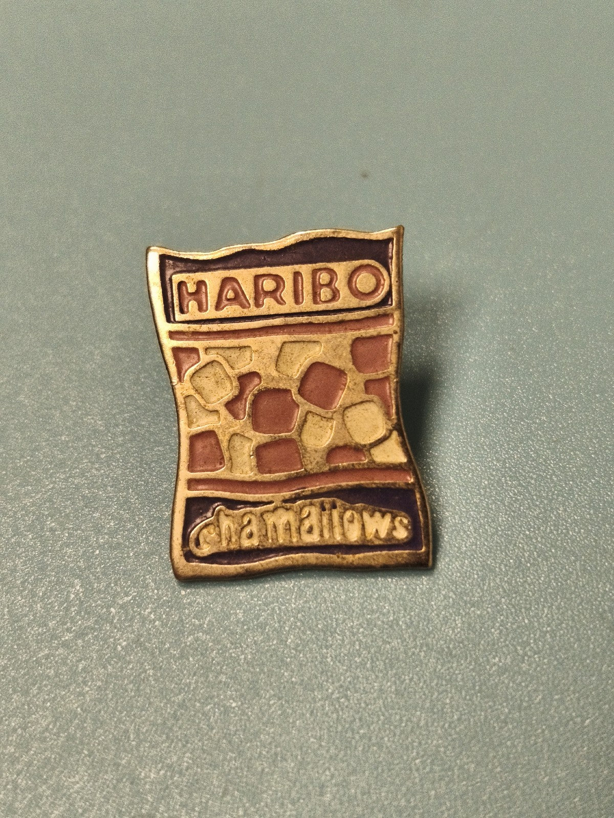 Vintage pin's Haribo Chamallows ancien, forme sachet, collection sucreries