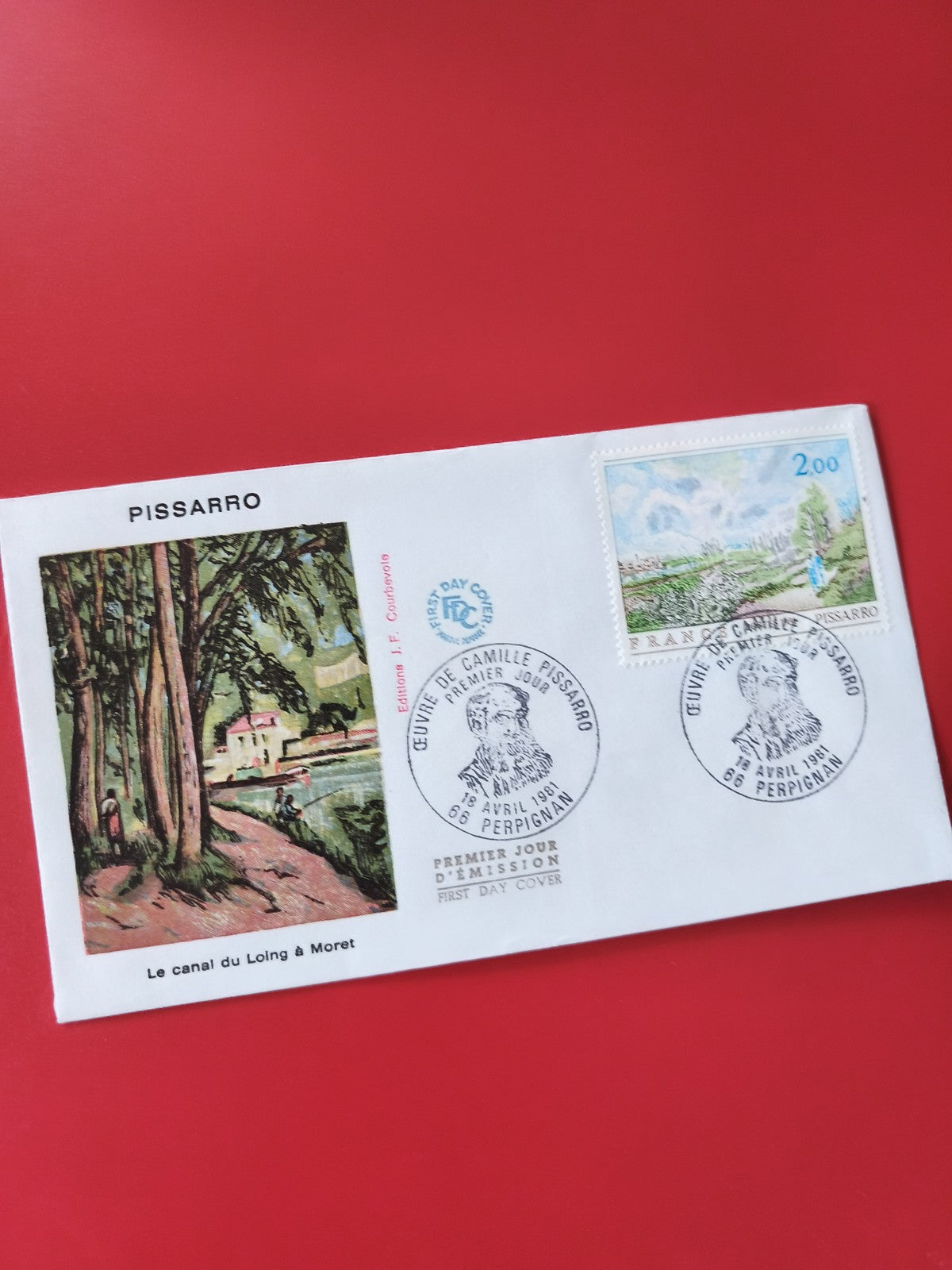Enveloppe philatélie Pissarro Le canal du Loing à Moret timbre 2.00 FDC