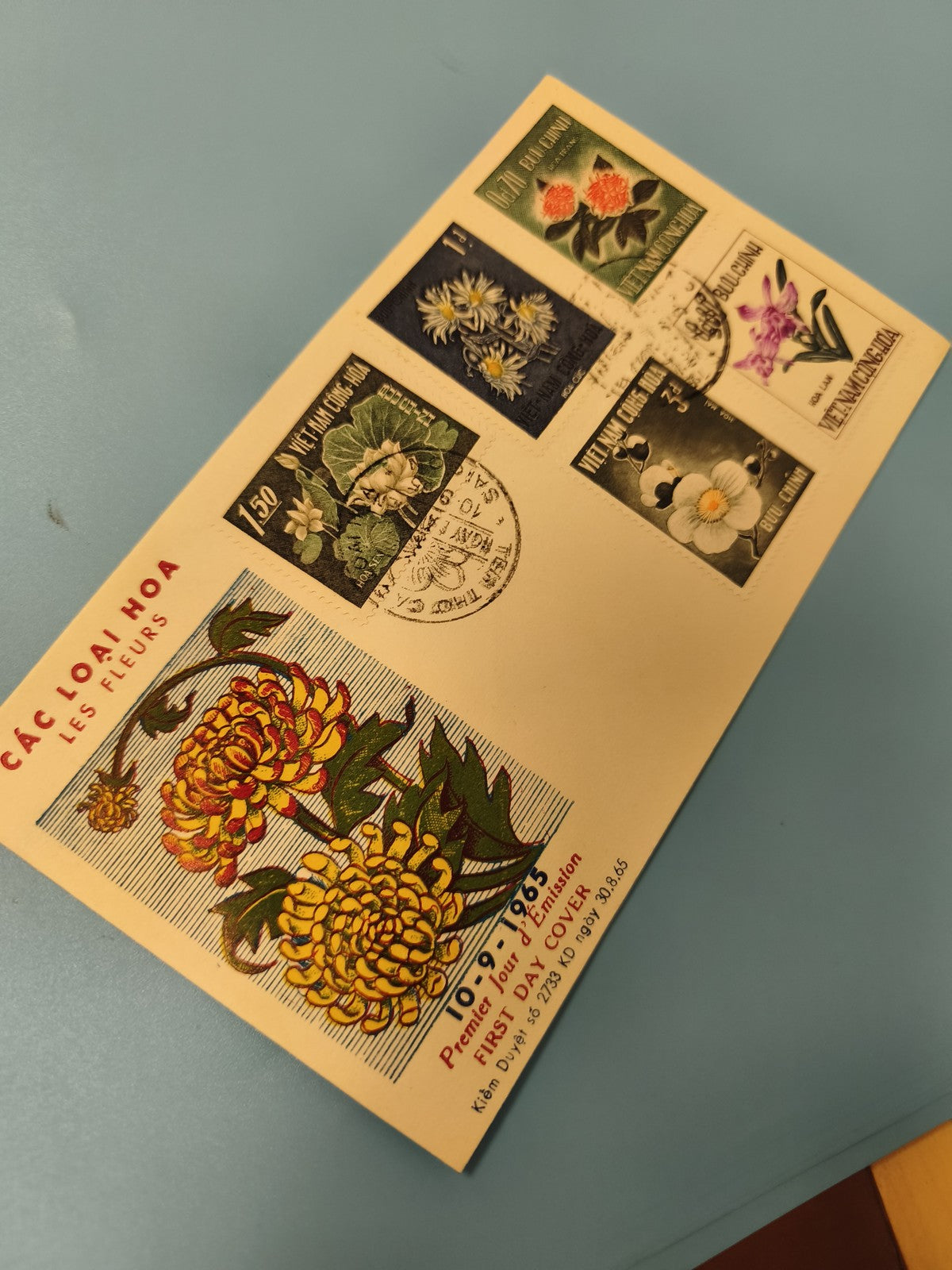 Ancienne enveloppe FDC Vietnam 1965 timbres fleurs Cac Loai Hoa philatélie