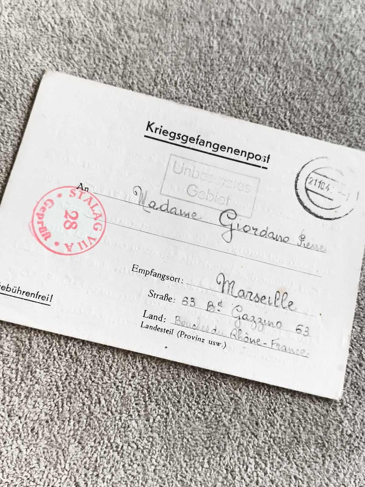 Carte postale Kriegsgefangenenpost Stalag VIII A 1940s Marseille ancien document