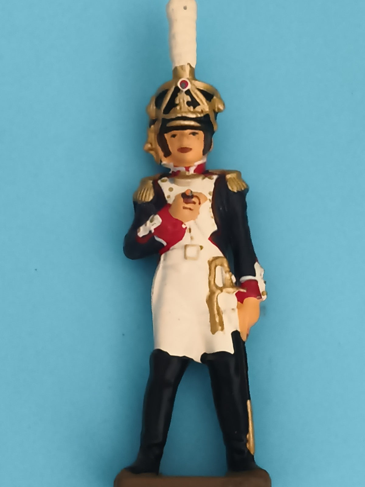 Figurine plomb soldat Empire uniforme bleu blanc doré ancien jouet militaire