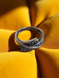 Bague fantaisie vintage argenté, anneau texturé rétro taille 50