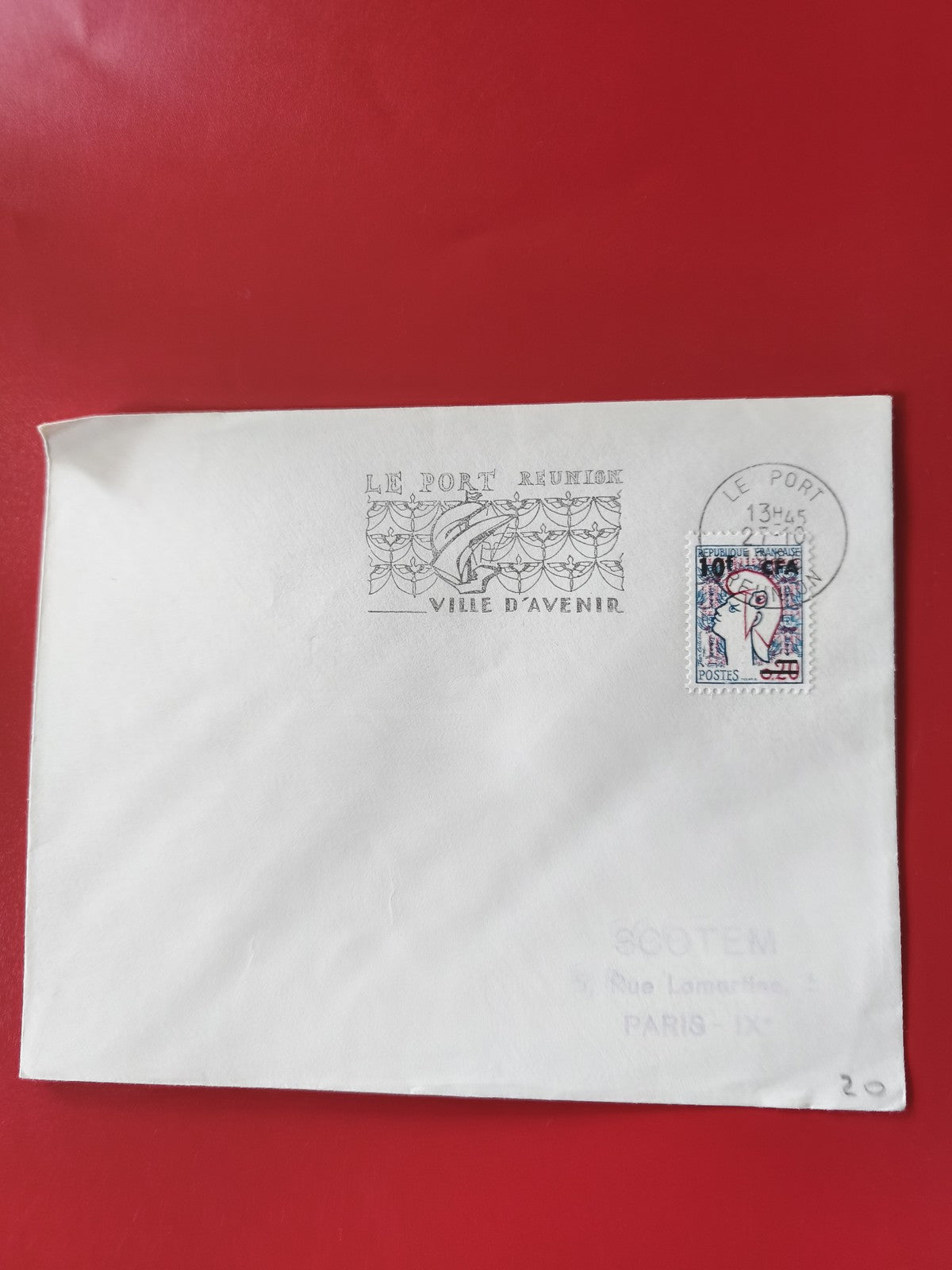 Enveloppe philatélie Le Port Réunion timbre oblitéré motif Ville d?Avenir