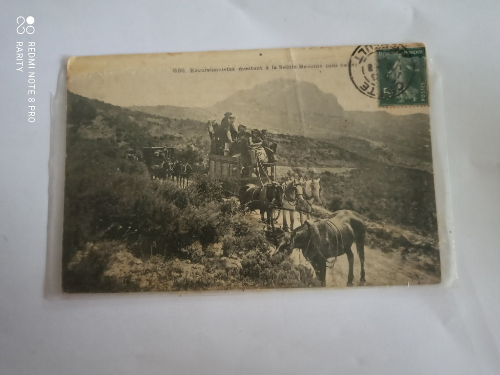 Carte postale ancienne Sainte-Baume excursion chevaux paysage rare