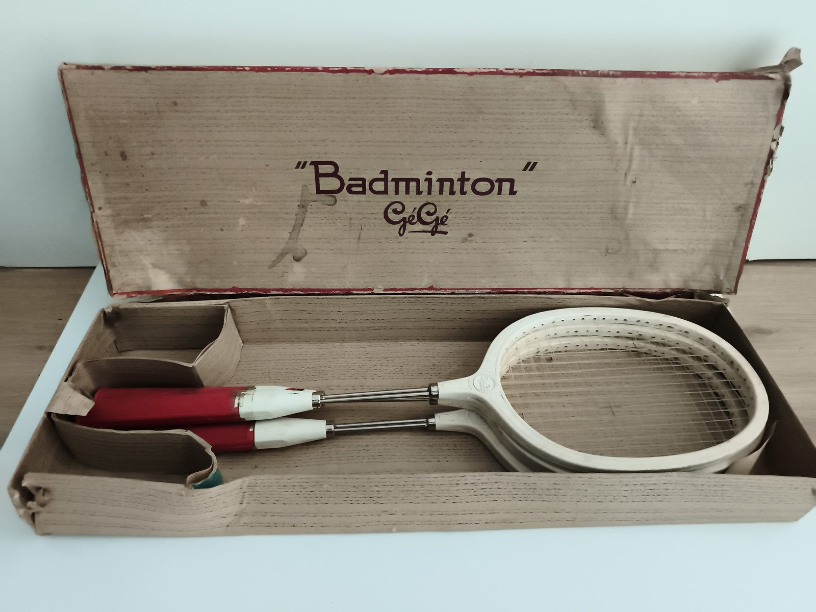 Jeu de raquettes badminton vintage Gégé avec boîte d’origine ancien jouet