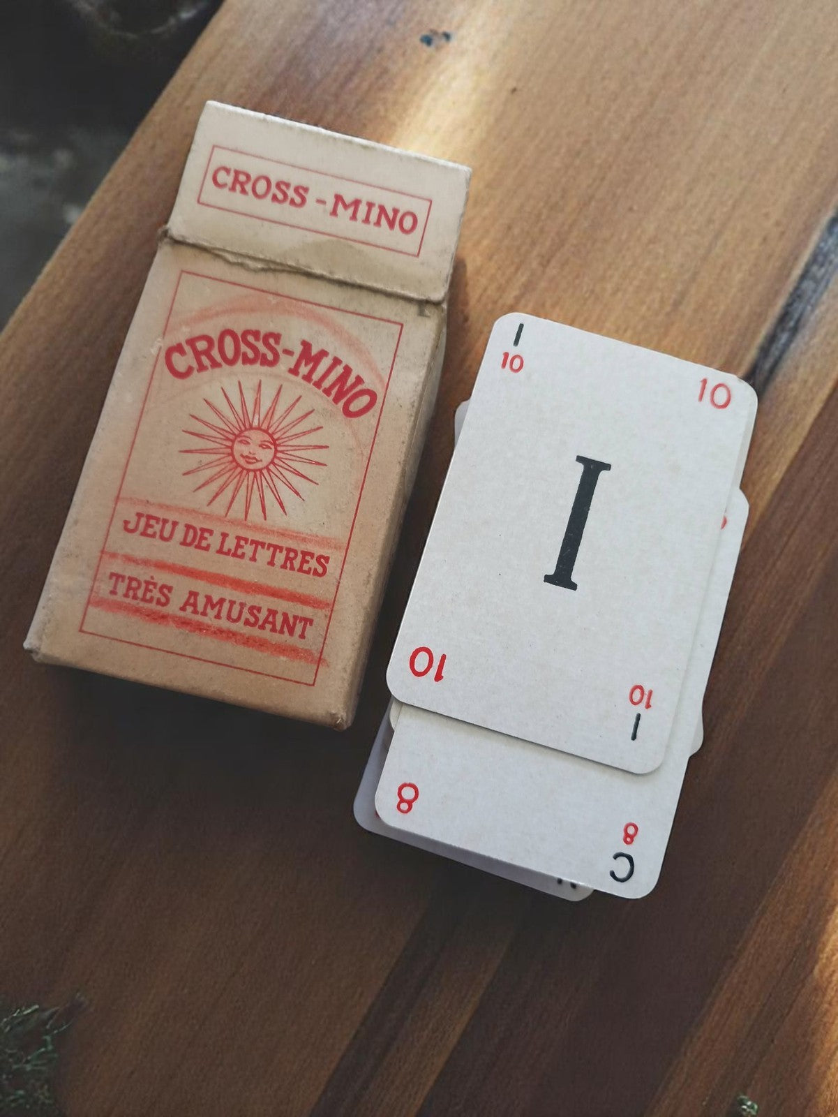 Jeu de lettres vintage Cross-Mino ancien, boîte carton, publicité rare