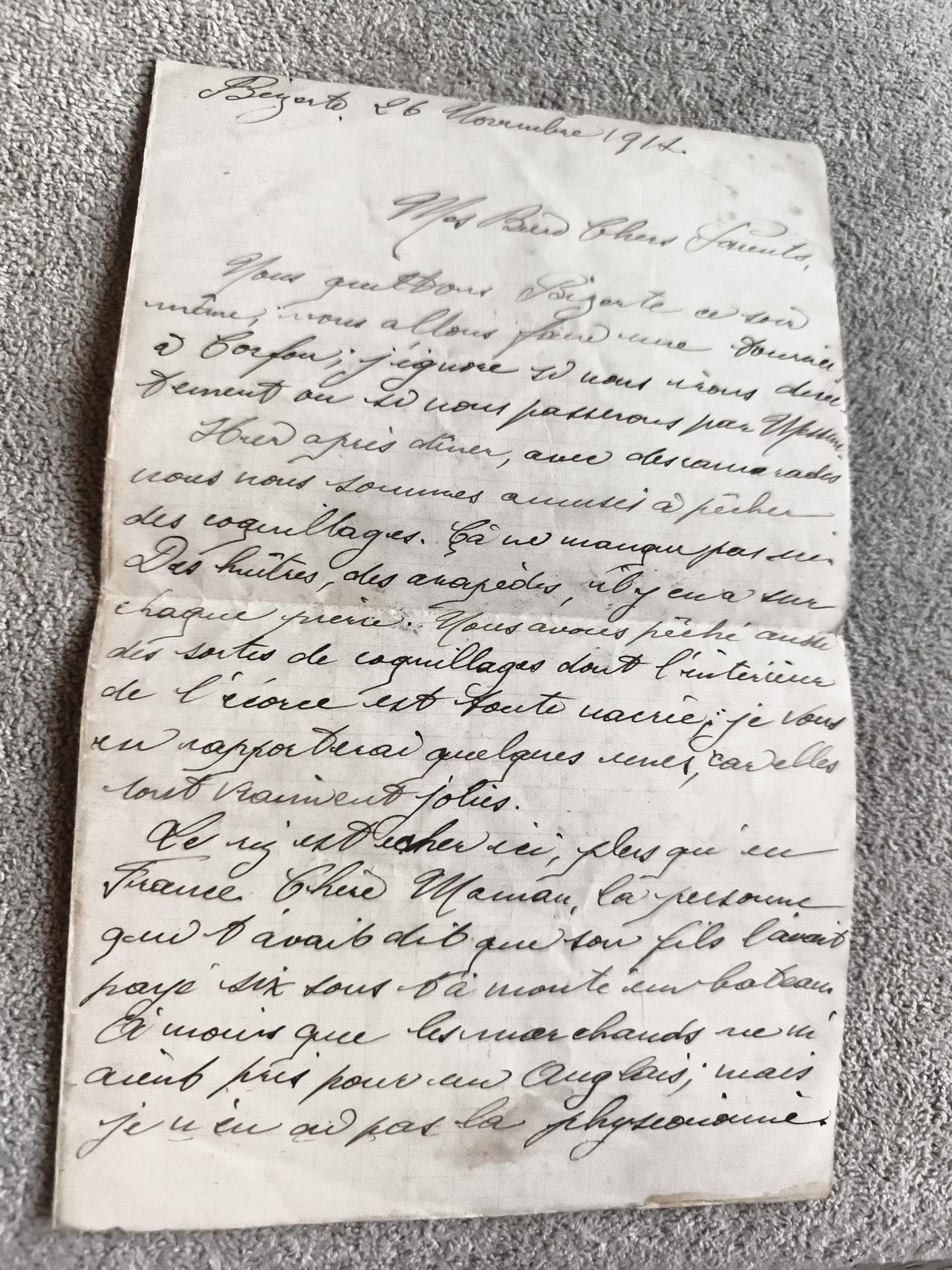 Lettre manuscrite ancienne 1916 WW1 Beyrouth Première Guerre papier encre