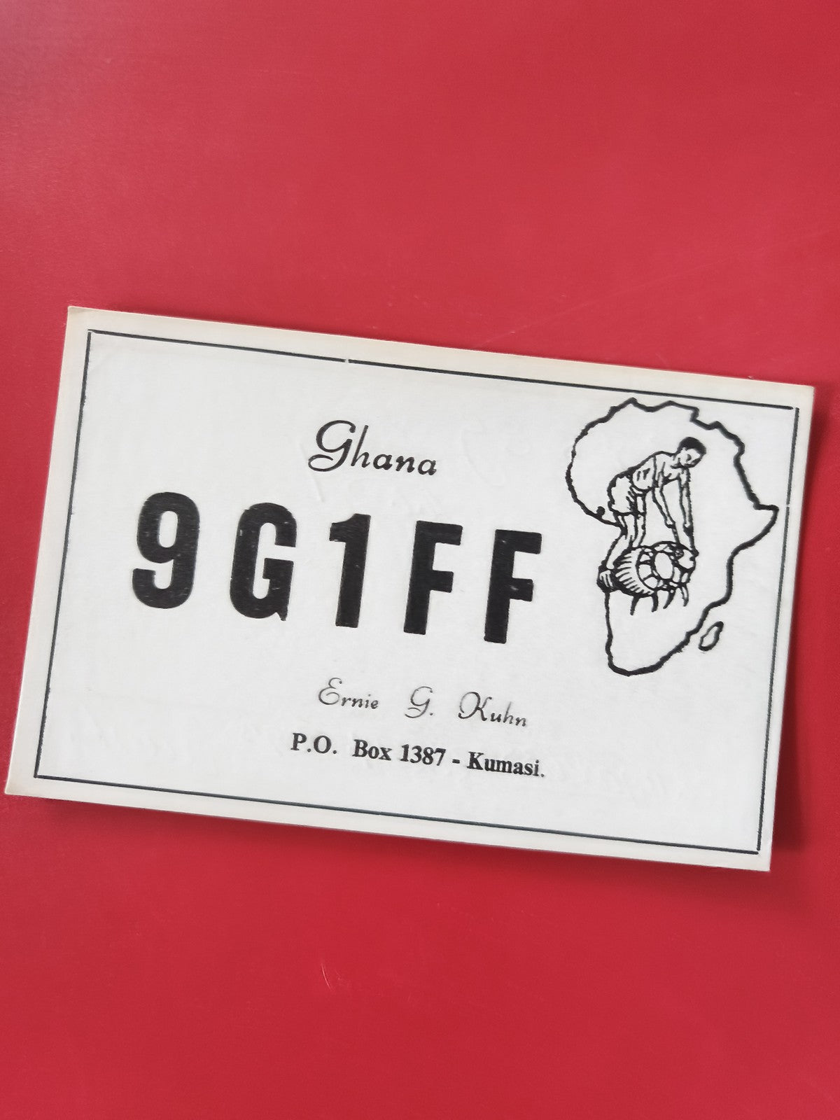Carte radio QSL Ghana 9G1FF Kumasi indicatif radioamateur noir et blanc