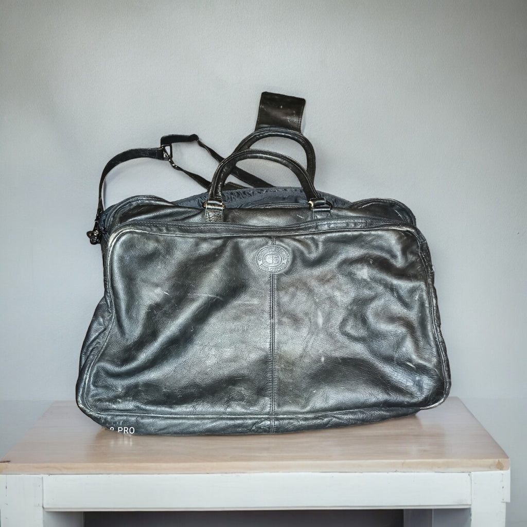 Sac de voyage en cuir noir Colombie, fait main, poignée et bandoulière