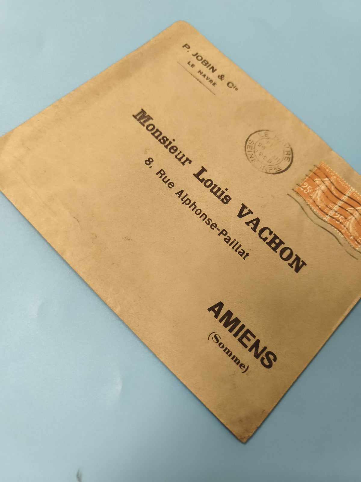 Ancienne enveloppe timbrée oblitérée Le Havre Amiens collection philatélie
