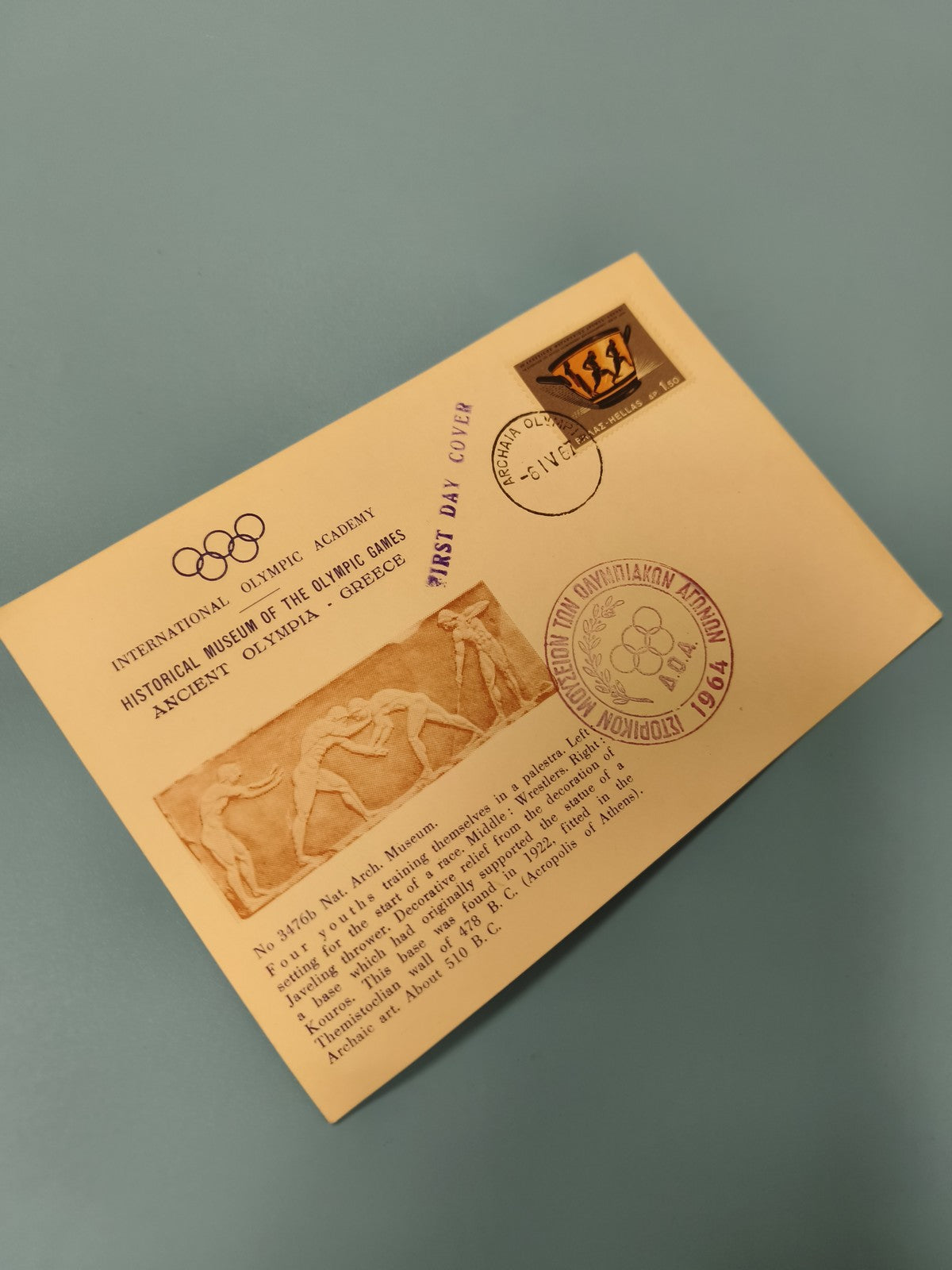 Enveloppe premier jour FDC Olympique Grèce 1964 timbre illustration sport