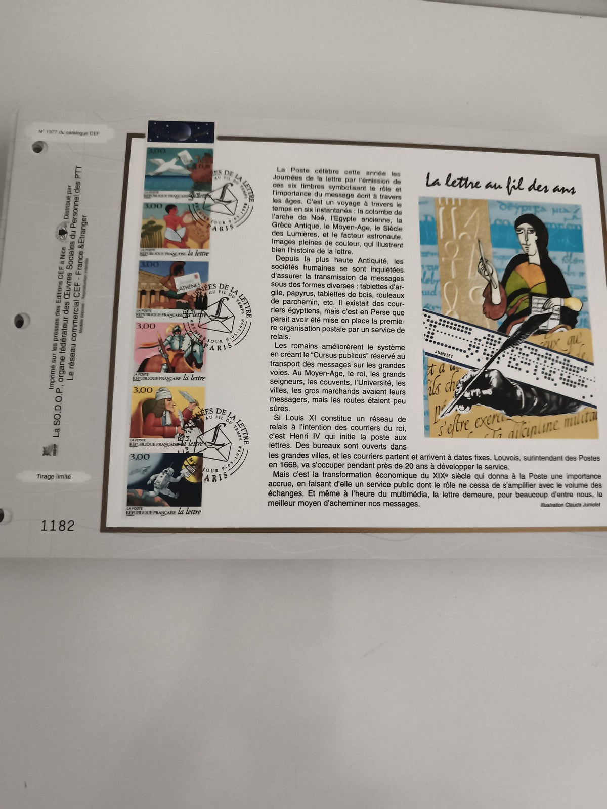 Feuillet CEF La lettre au fil des ans 6 timbres oblitérés Journées de la lettre