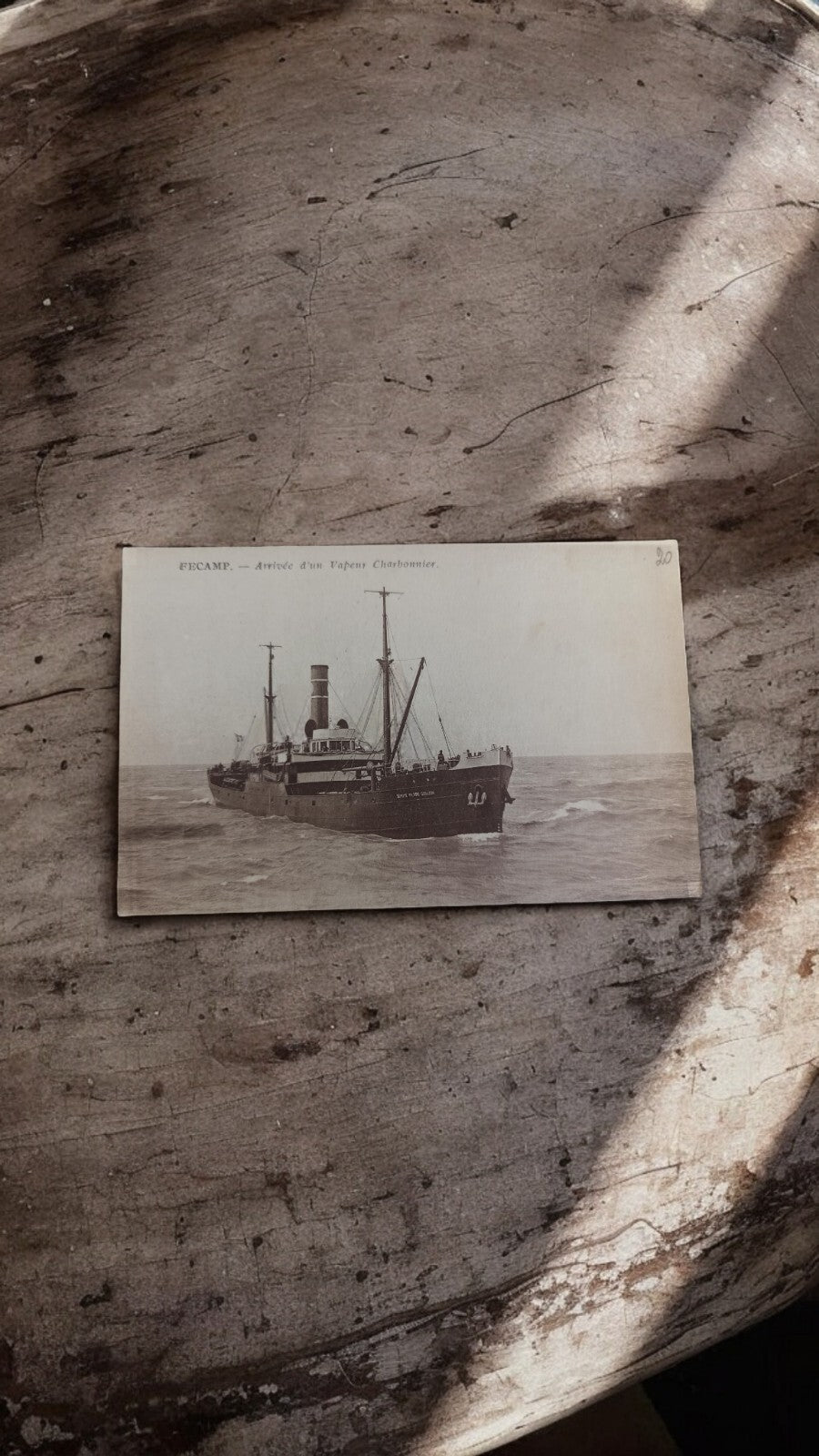 Carte Postale Ancienne Vapeur Charbonnier Fécamp Maritime Début XXe