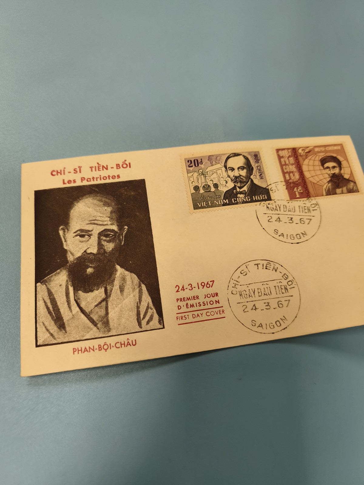 Ancienne enveloppe FDC Vietnam 1967 Les Patriotes timbres oblitérés Saigon