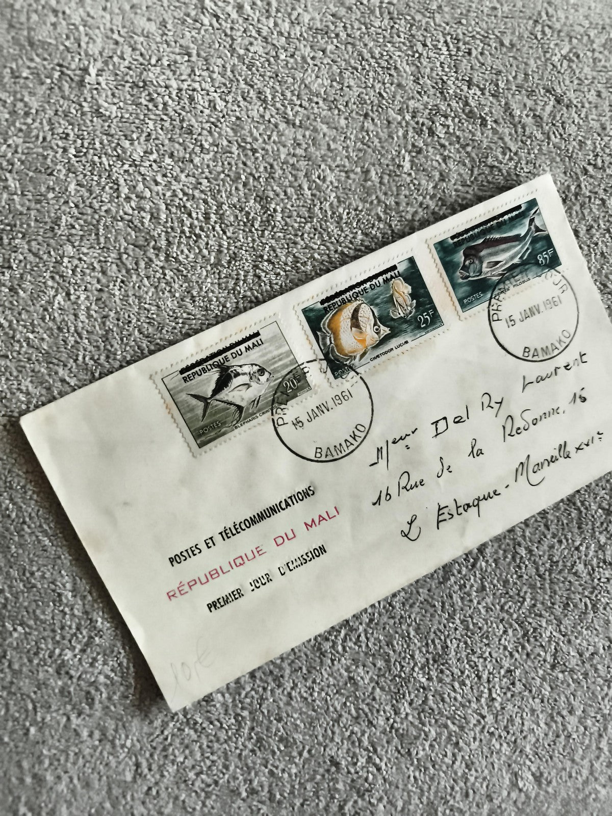 Lettre 1er Jour Mali 1961 poissons timbres Bamako philatélie FDC Afrique