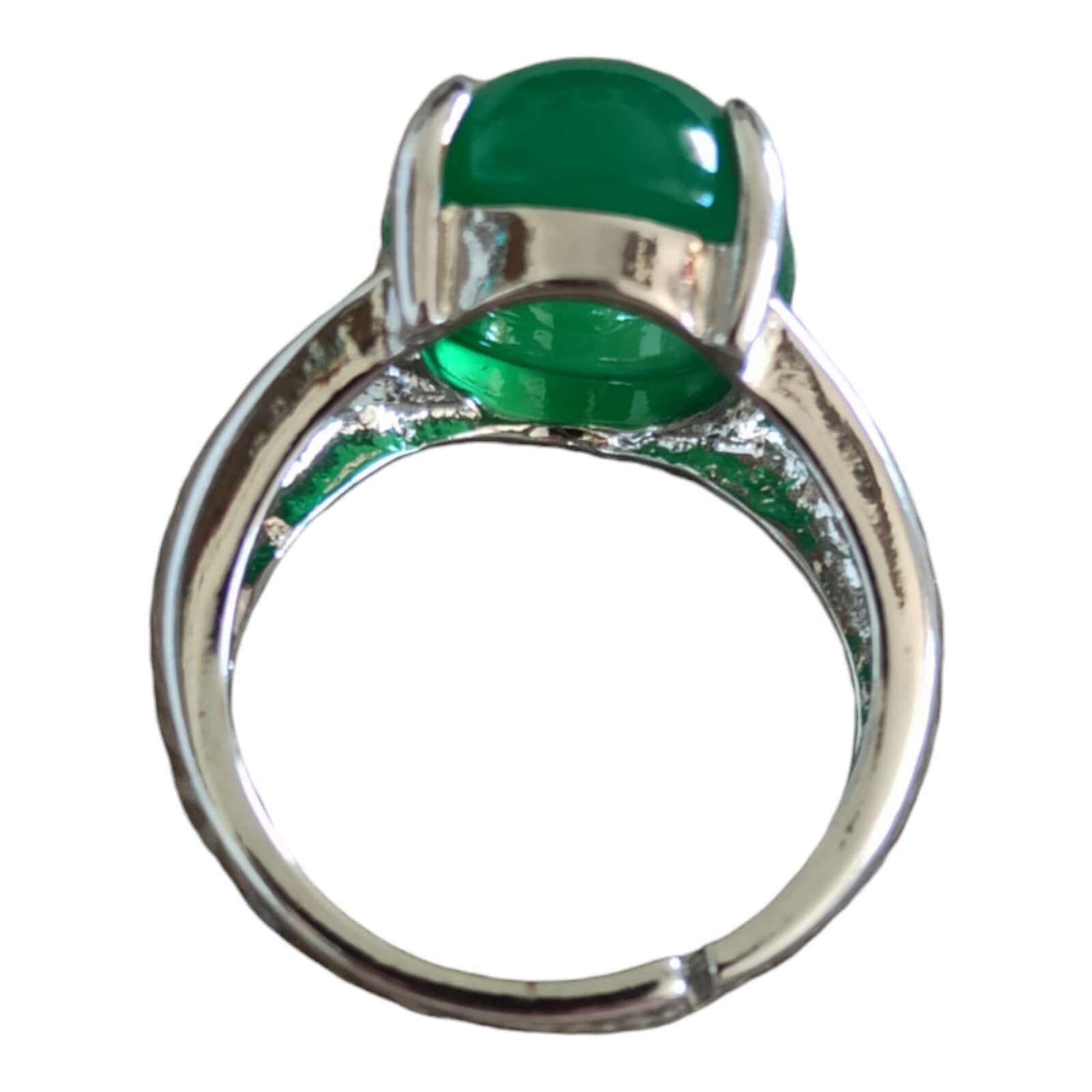 Bague Femme Agate Verte Taille 55, Anneau Cabochon Pierre Naturelle