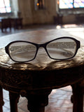Monture lunettes vintage Thierry Mugler noire, branches ajourées, rare