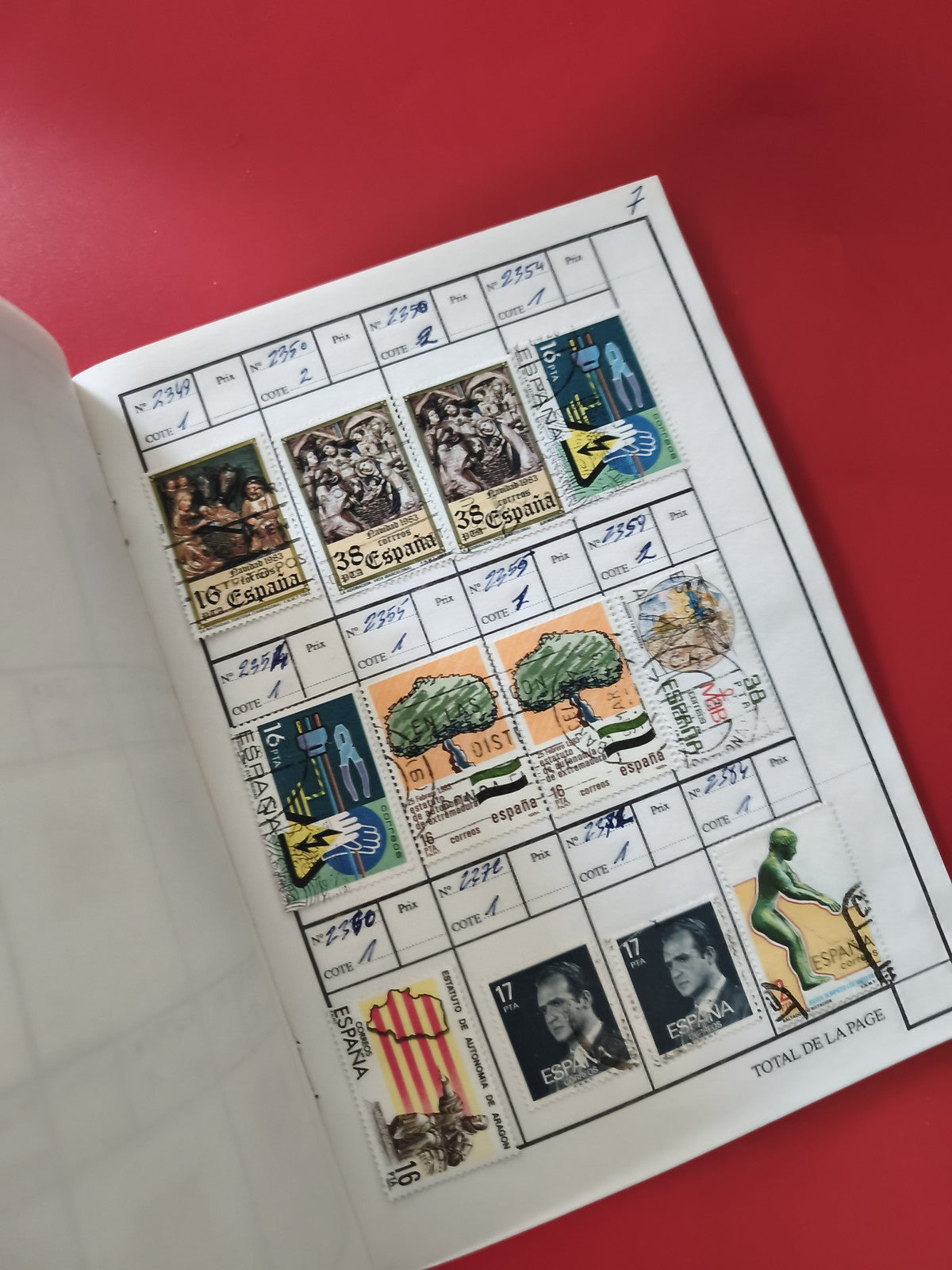 Classeur cahier timbres Espagne, pages illustrées, écriture manuscrite, d?occasi
