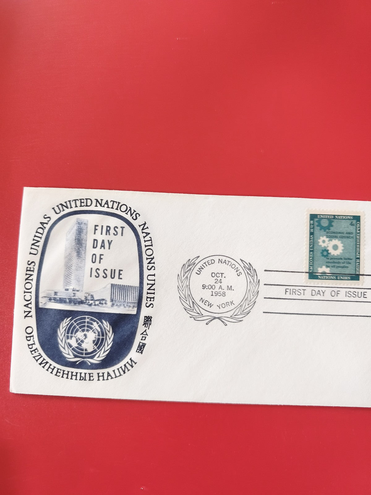 Enveloppe philatélie Nations Unies New York, timbre 4c, First Day of Issue