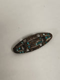 Broche ancienne ovale Art déco strass bleu brun bijou vintage rétro