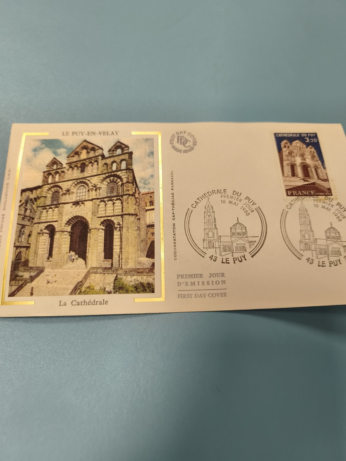 Enveloppe FDC timbre premier jour Cathédrale Le Puy-en-Velay 3,20 bleu