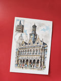 Carte postale philatélie Saint-Quentin timbre 0,50 F illustration mairie