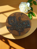 Médaille vintage bronze Jérusalem Teddy Koller, blason, écriture relief