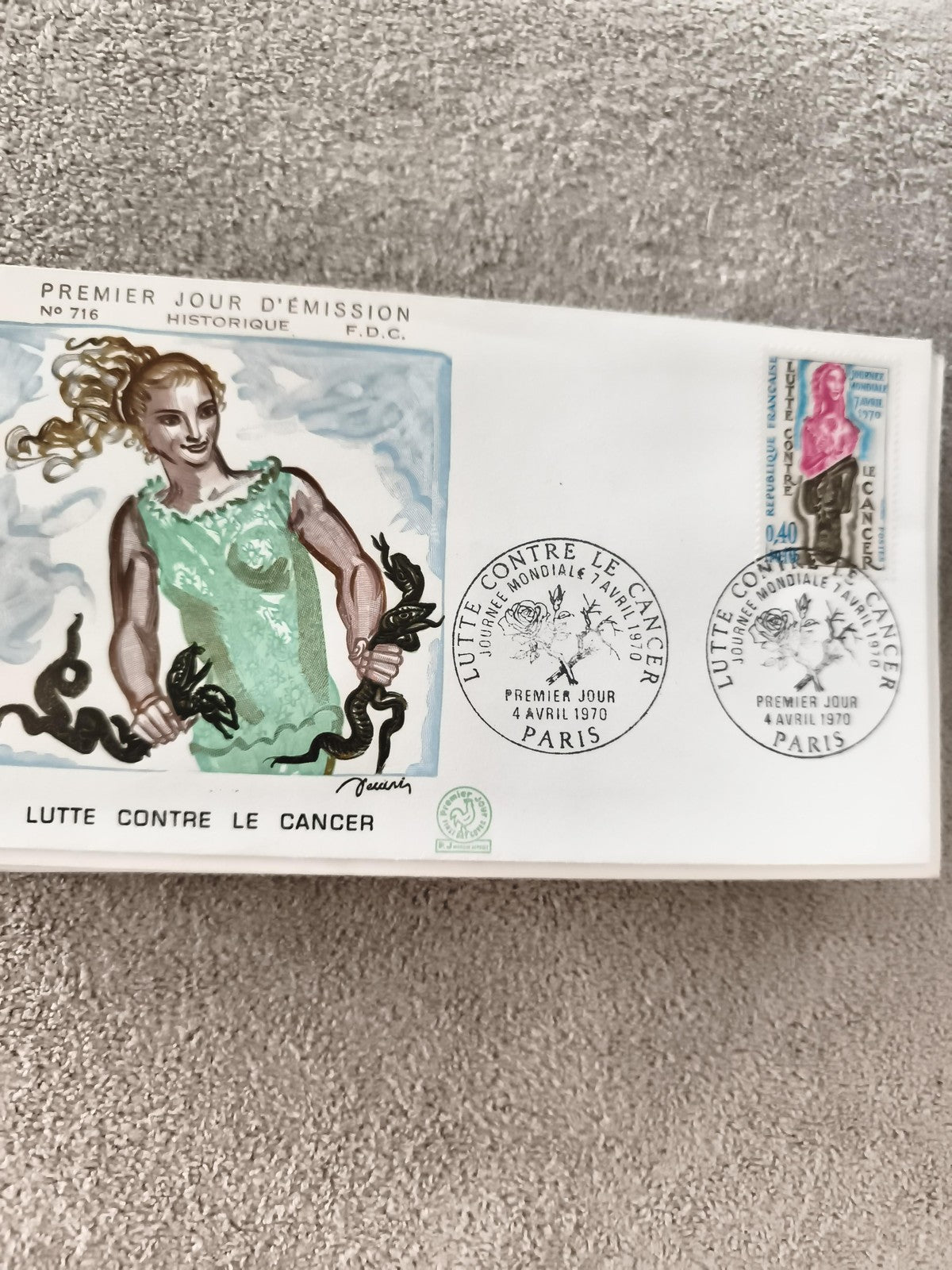 Lettre FDC Premier Jour 1970 Lutte Contre le Cancer timbre 0,40 France ancien ph