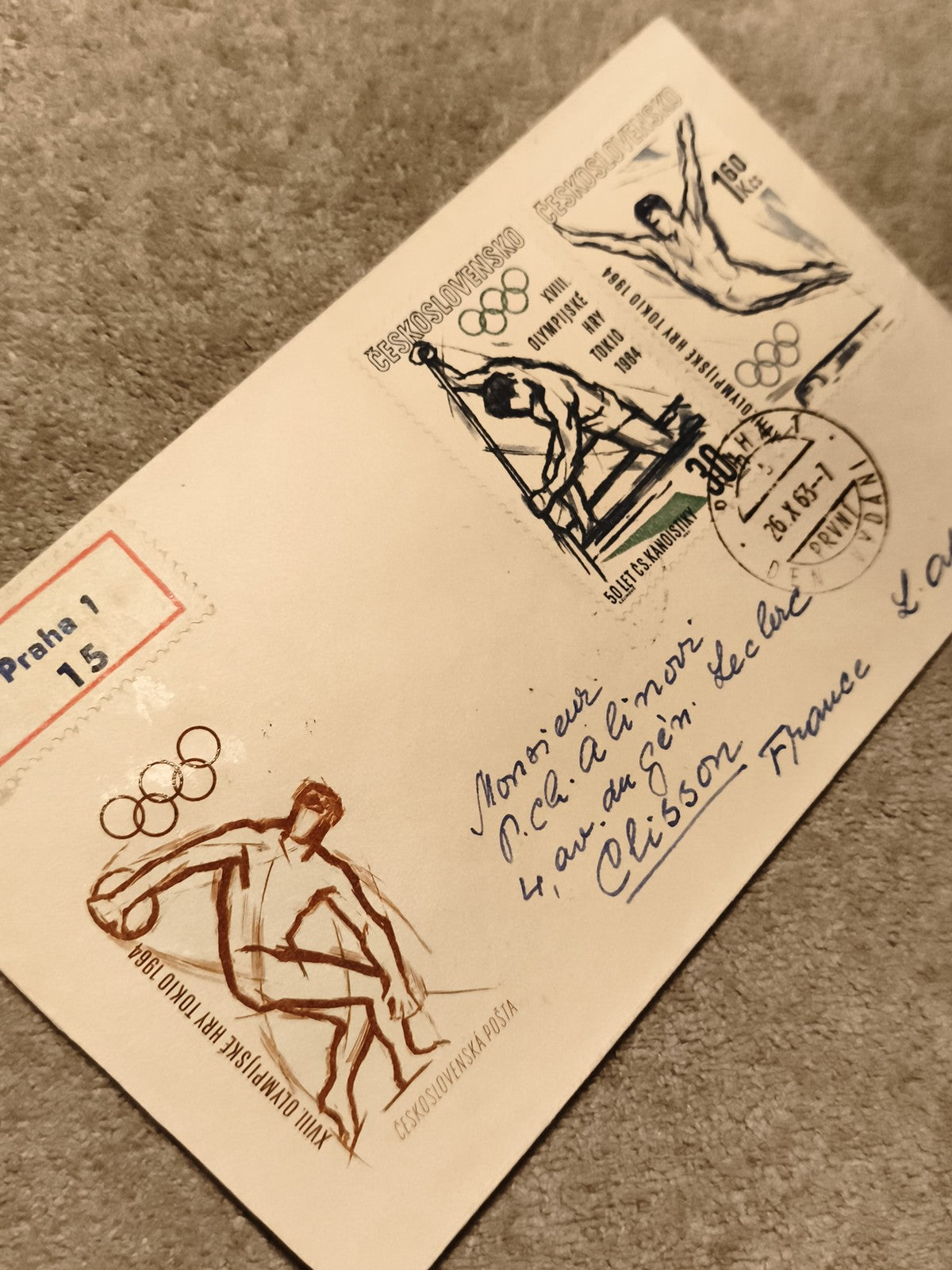 Lettre premier jour JO Tokyo 1964 Tchécoslovaquie affranchie olympique