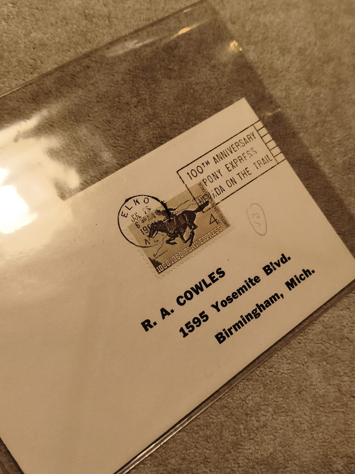 Lettre premier jour Pony Express 1960 USA Nevada timbre 4c philatélie FDC