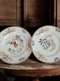 Lot 2 assiettes anciennes Vieux Moustier décor polychrome personnage fleurs