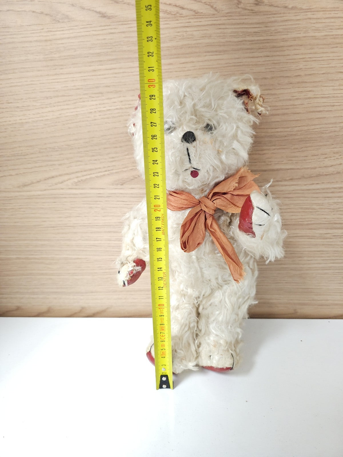 Ancien ours mécanique vintage à remontoir clé, peluche rétro fonctionnelle colle
