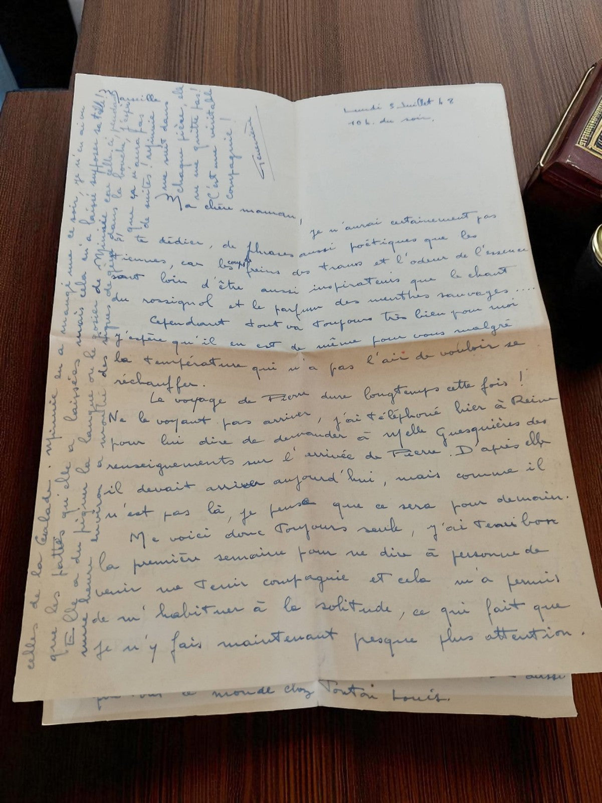 Lettre manuscrite ancienne 1948 adressée à sa mère écriture bleue vintage