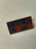 Vintage pin's Loto 6 sur 49 rectangulaire bleu rouge collection jeux ancien