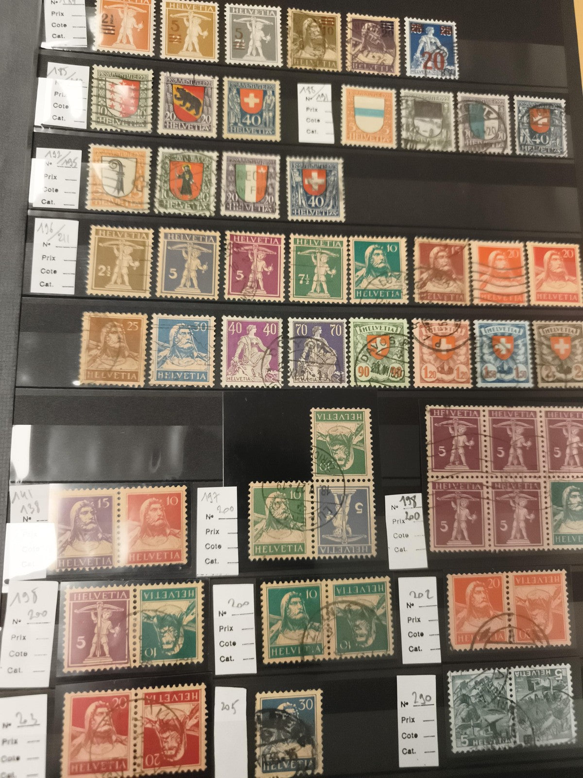 Timbres Helvetia Suisse anciens, lot philatélie, blasons, Guillaume Tell