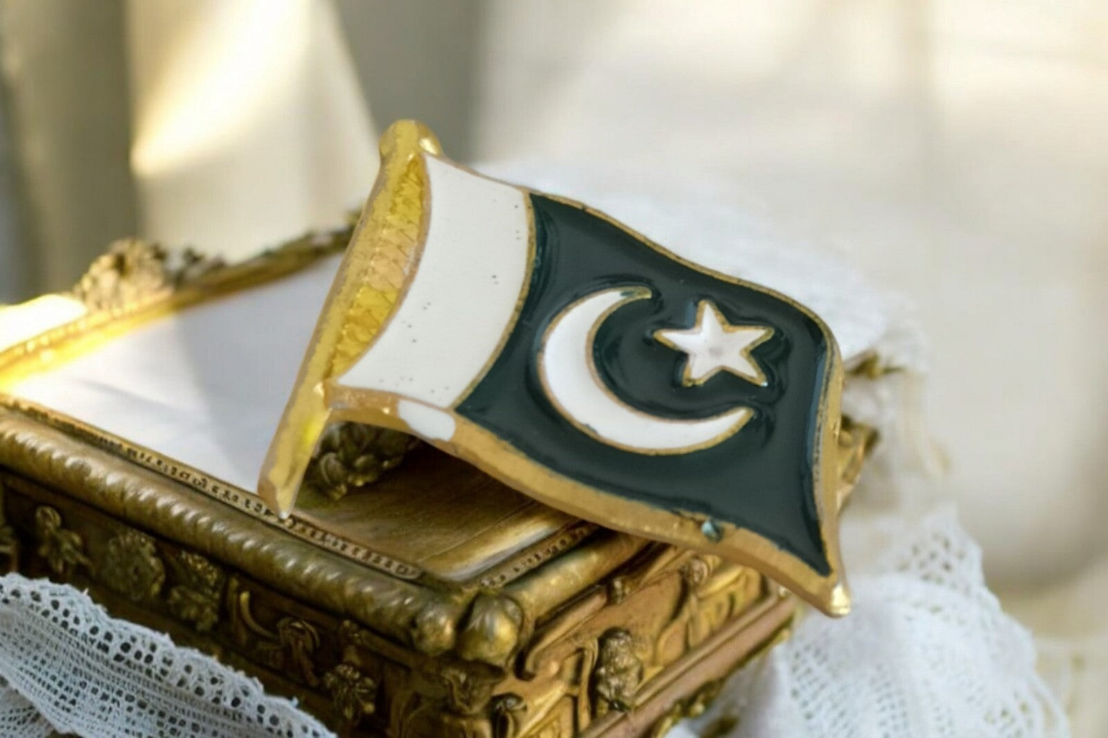 Broche vintage drapeau Pakistan Jeux Olympiques, collection rare, émail vert bla