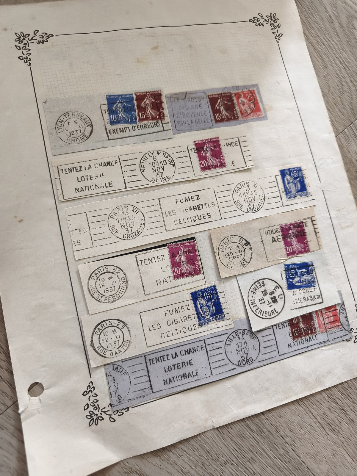 Gros lot anciens timbres Marianne sur fragments oblitérés, étude philatélie