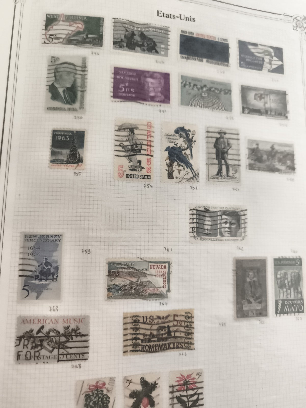 Timbres anciens États-Unis oblitérés lot x20 vintage philatélie USA années 60
