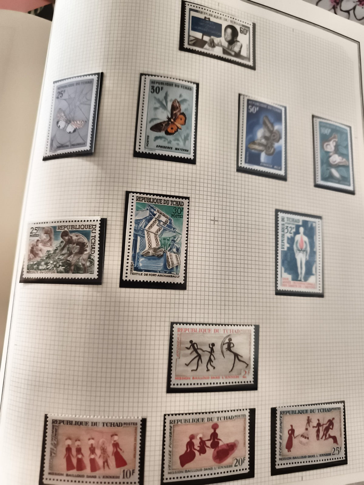 Timbres anciens Tchad neufs – Papillons, art rupestre, coton, années 60-70